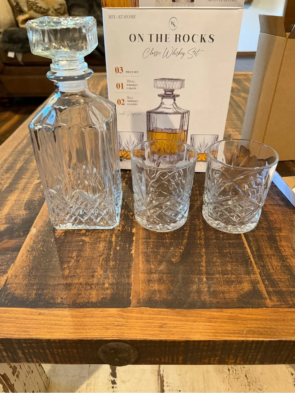 Clear Crystal Whiskey Decanter & Glasses Set